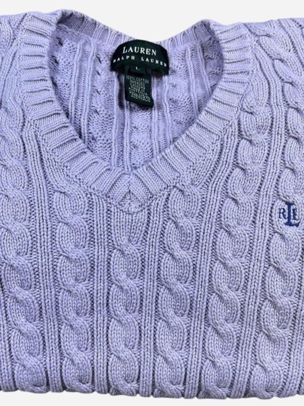 Grandmillenial Classic Vintage Americana Ralph Lauren Lavender Cable Knit V-Neck